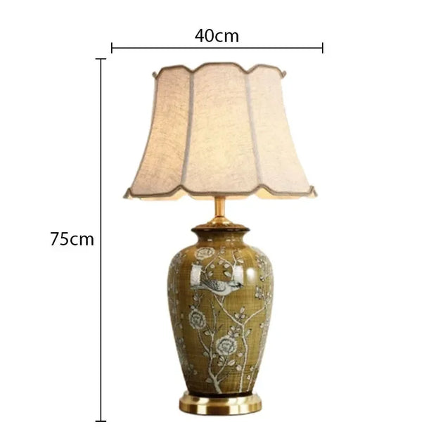 SANDYHA Nordic Classical Ceramic Desk Lamp Bedroom Decoration Home Dining Table Lighting for Living Room Fabric Lampshade