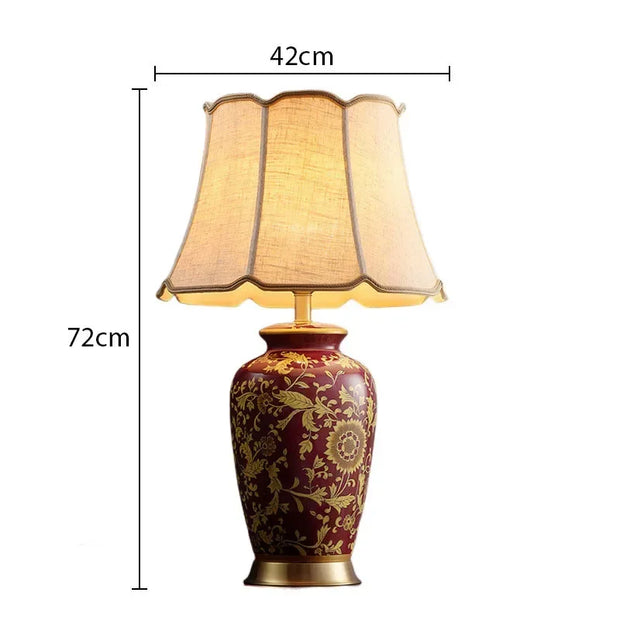 SANDYHA Nordic Classical Ceramic Desk Lamp Bedroom Decoration Home Dining Table Lighting for Living Room Fabric Lampshade