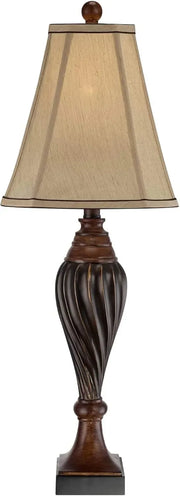 Regency Hill Carved 28 1/2 Tall Urn Traditional End Table Lamps Set of 2 Two-Tone Brown Finish Beige Shade Living Room Bedroom