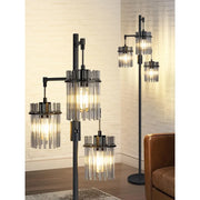 Industrial Modern Floor Lamps for Living Room, Dimmable Glass Tree Standing Tall Lamps with 3 Elegant Teardrop Cage