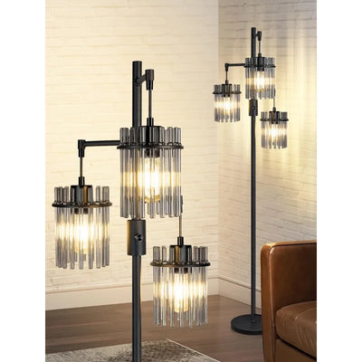 Industrial Modern Floor Lamps for Living Room, Dimmable Glass Tree Standing Tall Lamps with 3 Elegant Teardrop Cage