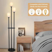 Floor Lamp with Shelves, Modern Floor Lamps for Living Room, 3-Lights Standing Lamp with Linen Shade and Foot Switch, Industrial