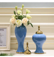 European Style Large Countertop Vase with Cover Flower Arrangement Desktop Ornaments Gilded Wedding Home Decoration