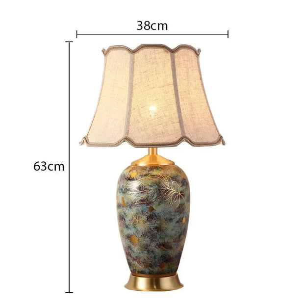 SANDYHA Nordic Classical Ceramic Desk Lamp Bedroom Decoration Home Dining Table Lighting for Living Room Fabric Lampshade