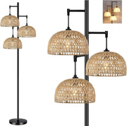 Floor Lamp for Living Room,Bedroom,3-Lights Boho Rattan Floor Lamps,Tree Farmhouse Industrial Black Standing