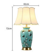 SANDYHA Nordic Classical Ceramic Desk Lamp Bedroom Decoration Home Dining Table Lighting for Living Room Fabric Lampshade