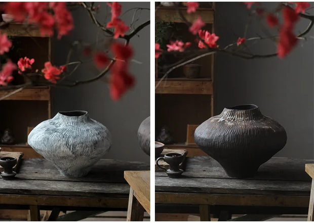 Vintage Ceramic Vase for Living Room, Flower Arrangement, Jingdezhen, Wabi-Sabi Style, Zen Chinese Decorative, Rough Ceramic Pot