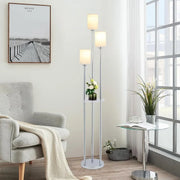 Floor Lamp with Shelves, Modern Floor Lamps for Living Room, 3-Lights Standing Lamp with Linen Shade and Foot Switch, Industrial