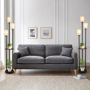 Floor Lamp with Shelves, Modern Floor Lamps for Living Room, 3-Lights Standing Lamp with Linen Shade and Foot Switch, Industrial