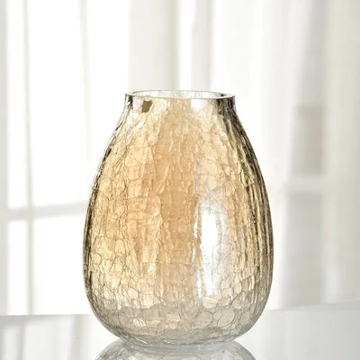 Light luxury handicraft ornaments, ice flower colored glass vase, large transparent glaze ware