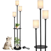 Floor Lamp with Shelves, Modern Floor Lamps for Living Room, 3-Lights Standing Lamp with Linen Shade and Foot Switch