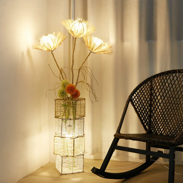 LUVODI Modern Decorative Floor Lamp LED Rattan Standing Lights with Creative Design Light Tree Lantern