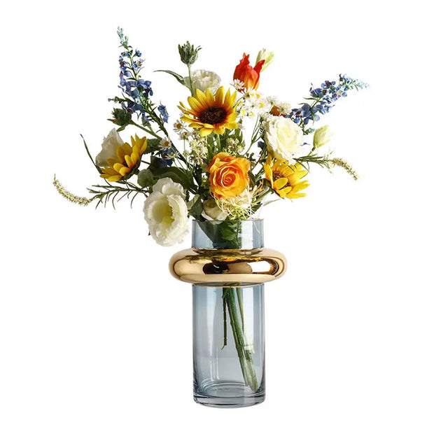 Nordic Light Luxury Gold Painted Glass Vase Simple Transparent Hydroponic Flower Arrangement Design Ornament Home Decor