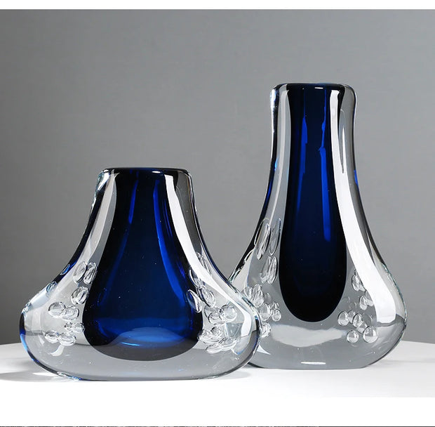 Bubble Glass Vase Blue Transparent Double-layer Flower Arrangement Accessories Hydroponic Terrarium Home Decoration