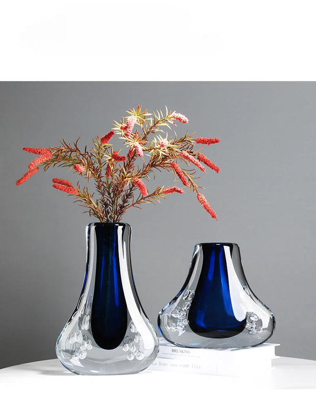 Bubble Glass Vase Blue Transparent Double-layer Flower Arrangement Accessories Hydroponic Terrarium Home Decoration