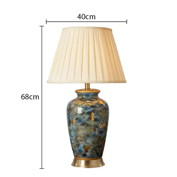 SANDYHA Nordic Classical Ceramic Desk Lamp Bedroom Decoration Home Dining Table Lighting for Living Room Fabric Lampshade