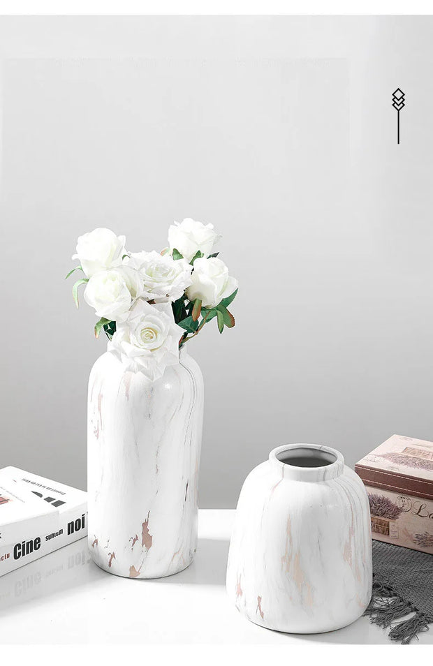 Modern White Ceramic Vase Marble Pattern Flowerpot Desktop Office Decoration Flower Arrangement Vases Home Furnishing