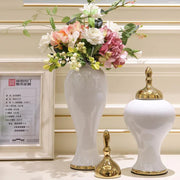 European Style Large Countertop Vase with Cover Flower Arrangement Desktop Ornaments Gilded Wedding Home Decoration