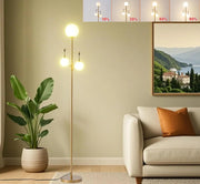 Modern Gold Floor Lamps for Living Room, Mid Century Globe Tree Standing Lamp with 3 Elegant Teardrop Cage Head & LED Bulbs