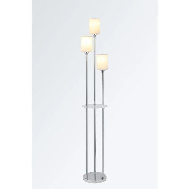 Floor Lamp with Shelves, Modern Floor Lamps for Living Room, 3-Lights Standing Lamp with Linen Shade and Foot Switch, Industrial