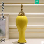 European Style Large Countertop Vase with Cover Flower Arrangement Desktop Ornaments Gilded Wedding Home Decoration