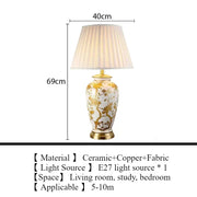 SANDYHA Nordic Classical Ceramic Desk Lamp Bedroom Decoration Home Dining Table Lighting for Living Room Fabric Lampshade