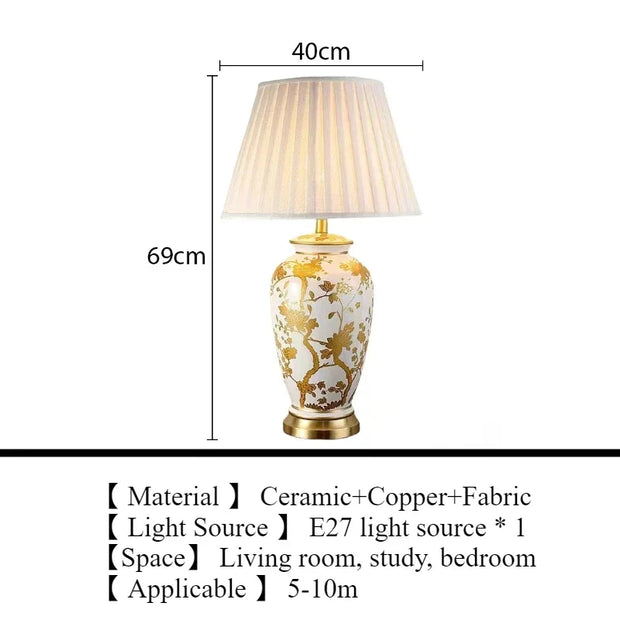 SANDYHA Nordic Classical Ceramic Desk Lamp Bedroom Decoration Home Dining Table Lighting for Living Room Fabric Lampshade