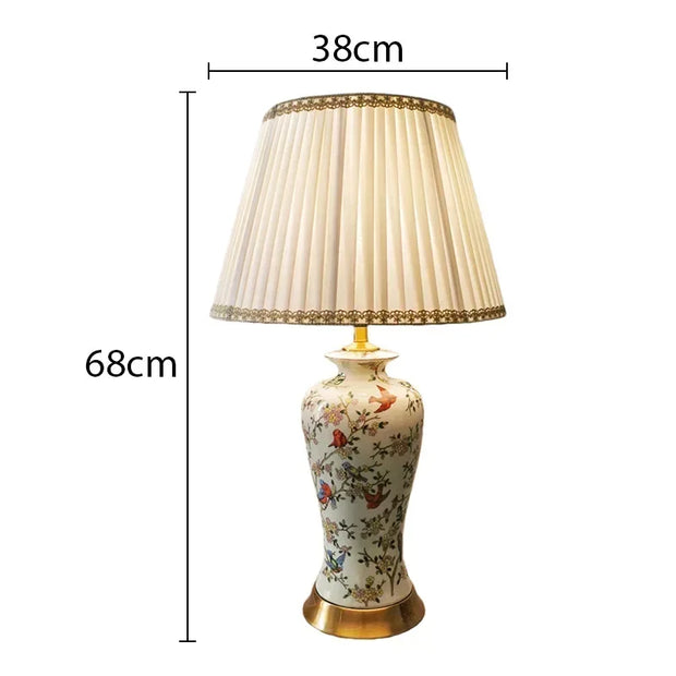 SANDYHA Nordic Classical Ceramic Desk Lamp Bedroom Decoration Home Dining Table Lighting for Living Room Fabric Lampshade