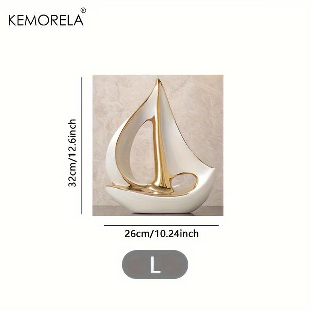 Ceramics Luxury Sailboat Sculpture Post-modern Living Room Ornaments Office Desk Accessories Decorative Boat Figurines Craft