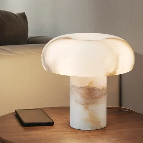 Scandinavian Designer LED Desk Lamp with Minimalist Study Modern Marble Table Lamp for Bedroom Touch Control Stone Shade