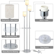 Floor Lamp with Shelves, Modern Floor Lamps for Living Room, 3-Lights Standing Lamp with Linen Shade and Foot Switch, Industrial