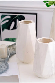 Nordic Ins Minimalist Polygonal Ceramic Vase Pure White Marble Pattern High Quality Handicrafts Home Model Soft Decoration