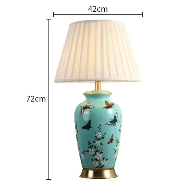 SANDYHA Nordic Classical Ceramic Desk Lamp Bedroom Decoration Home Dining Table Lighting for Living Room Fabric Lampshade