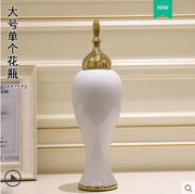 European Style Large Countertop Vase with Cover Flower Arrangement Desktop Ornaments Gilded Wedding Home Decoration