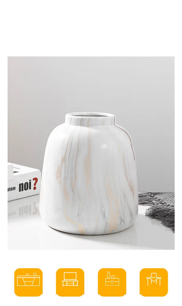 Modern White Ceramic Vase Marble Pattern Flowerpot Desktop Office Decoration Flower Arrangement Vases Home Furnishing