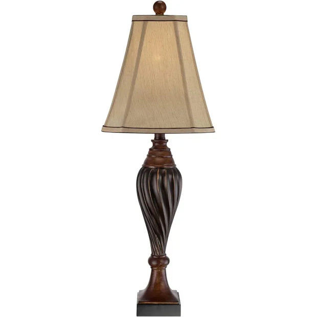 Regency Hill Carved 28 1/2 Tall Urn Traditional End Table Lamps Set of 2 Two-Tone Brown Finish Beige Shade Living Room Bedroom