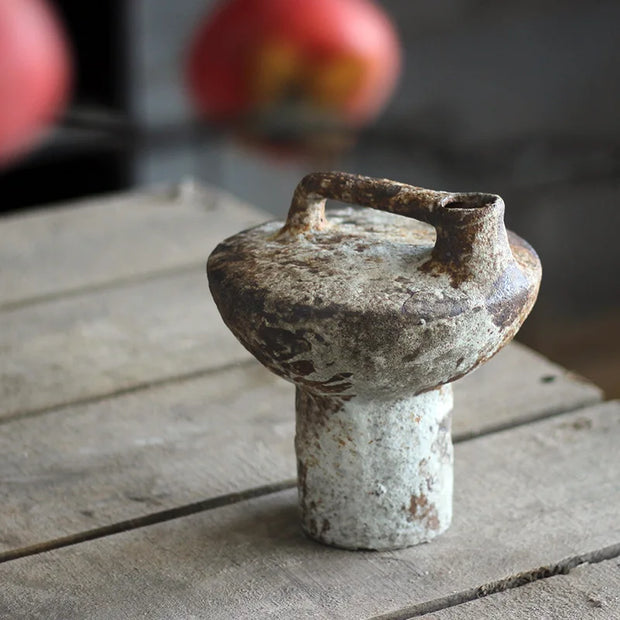 Ceramic Vase Rough Pottery Vase Flower Arrangement Vintage Handmade Wabi-Sabi Style Dried Flowers Zen Arrangement