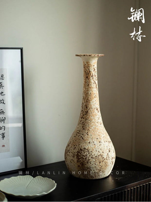 Vase handmade retro coarse pottery home decoration largecapacity irregular shape suitablefor study floor-to-ceiling tea room Zen