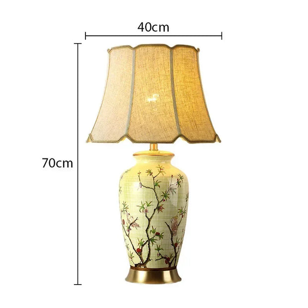 SANDYHA Nordic Classical Ceramic Desk Lamp Bedroom Decoration Home Dining Table Lighting for Living Room Fabric Lampshade