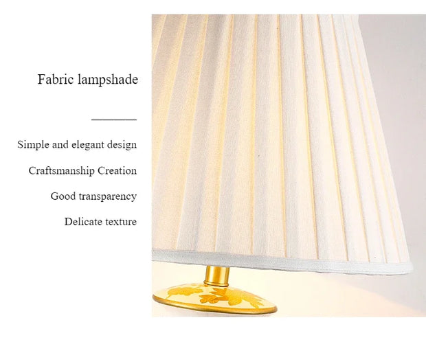 SANDYHA Nordic Classical Ceramic Desk Lamp Bedroom Decoration Home Dining Table Lighting for Living Room Fabric Lampshade