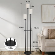 Floor Lamp with Shelves, Modern Floor Lamps for Living Room, 3-Lights Standing Lamp with Linen Shade and Foot Switch, Industrial