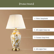 SANDYHA Nordic Classical Ceramic Desk Lamp Bedroom Decoration Home Dining Table Lighting for Living Room Fabric Lampshade