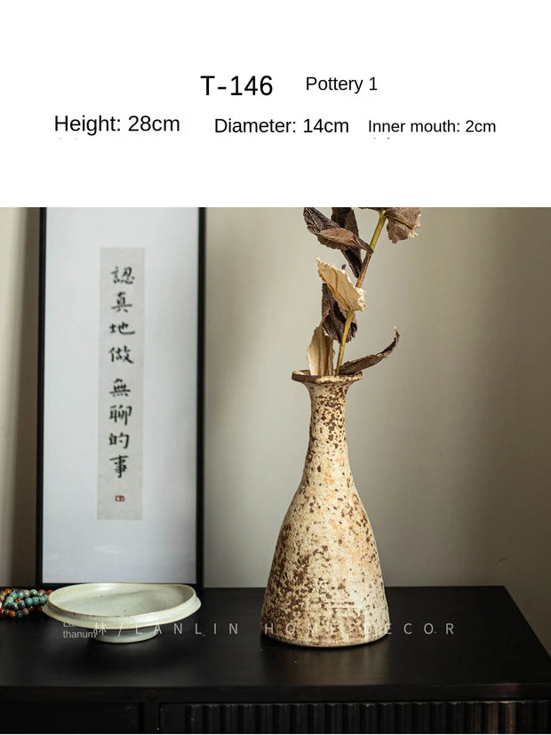 Vase handmade retro coarse pottery home decoration largecapacity irregular shape suitablefor study floor-to-ceiling tea room Zen