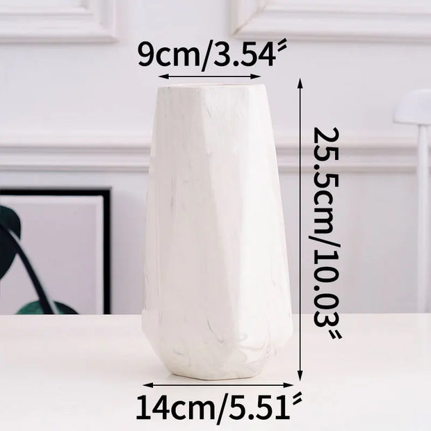 Nordic Ins Minimalist Polygonal Ceramic Vase Pure White Marble Pattern High Quality Handicrafts Home Model Soft Decoration