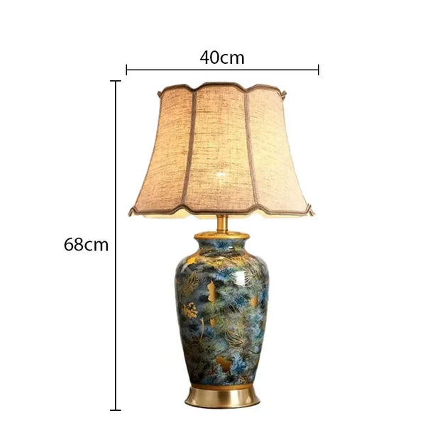 SANDYHA Nordic Classical Ceramic Desk Lamp Bedroom Decoration Home Dining Table Lighting for Living Room Fabric Lampshade