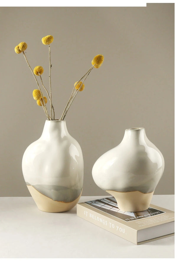 Ink-painting Ceramic Vase Flowers Pots Desk Decoration Flower Arrangement Golden Porcelain Floral Vases Modern Decor