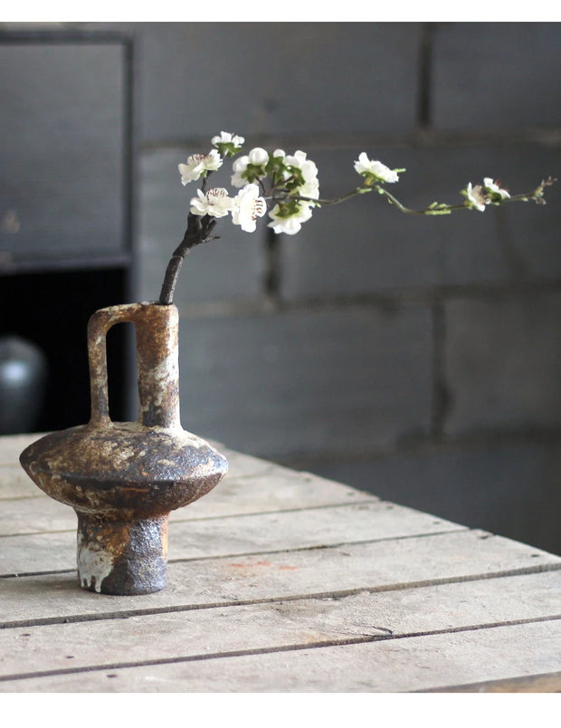 Ceramic Vase Rough Pottery Vase Flower Arrangement Vintage Handmade Wabi-Sabi Style Dried Flowers Zen Arrangement