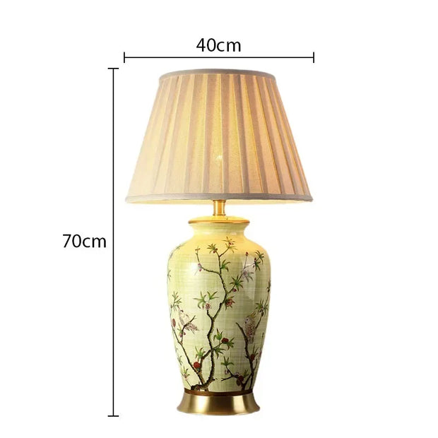 SANDYHA Nordic Classical Ceramic Desk Lamp Bedroom Decoration Home Dining Table Lighting for Living Room Fabric Lampshade