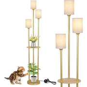 Floor Lamp with Shelves, Modern Floor Lamps for Living Room, 3-Lights Standing Lamp with Linen Shade and Foot Switch