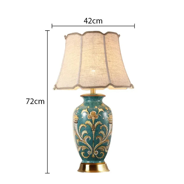 SANDYHA Nordic Classical Ceramic Desk Lamp Bedroom Decoration Home Dining Table Lighting for Living Room Fabric Lampshade